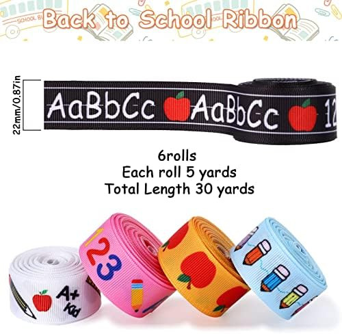 Amazon.com: Whaline 6 Rolls Back To School Grosgrain Ribbon 30 Yards School Teacher Themed Wired ... | Amazon (US)