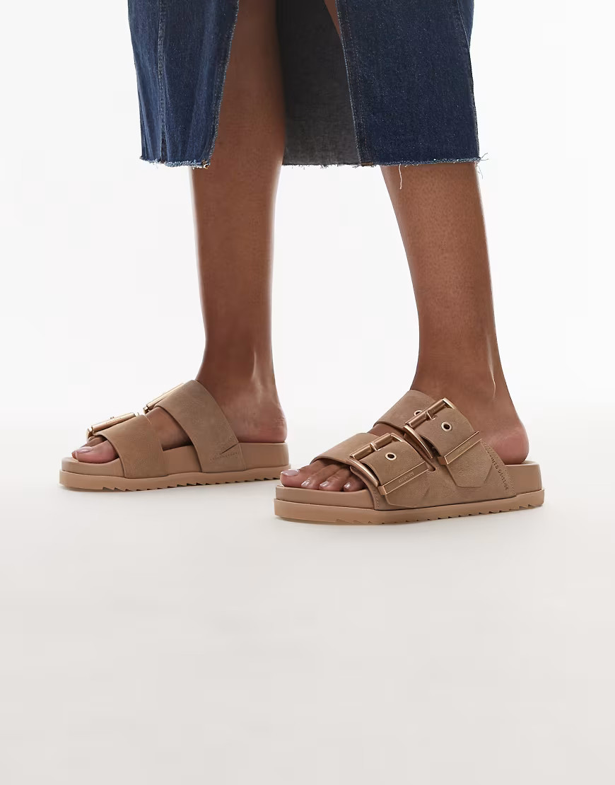 AllSaints Sian leather sandals in sand-Brown | ASOS (Global)