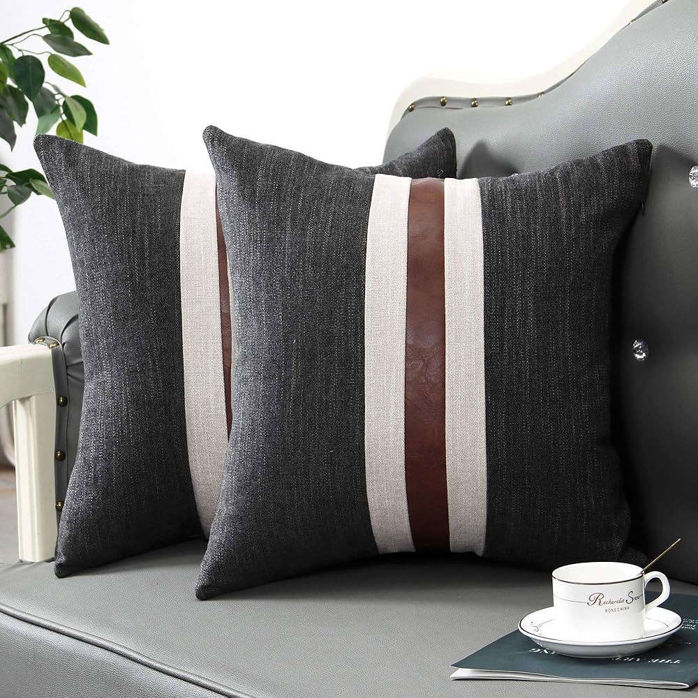 Modern Pillow Covers 18 x 18 Decorative Cushion Covers Black Outdoor Throw Pillow Case Cotton Lin... | Amazon (CA)