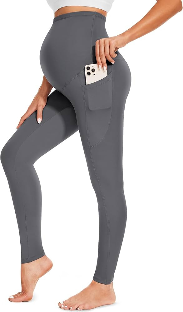 FULLSOFT Soft Maternity Workout Leggings with Pockets Over The Belly Pregnancy Yoga Pants | Amazon (US)