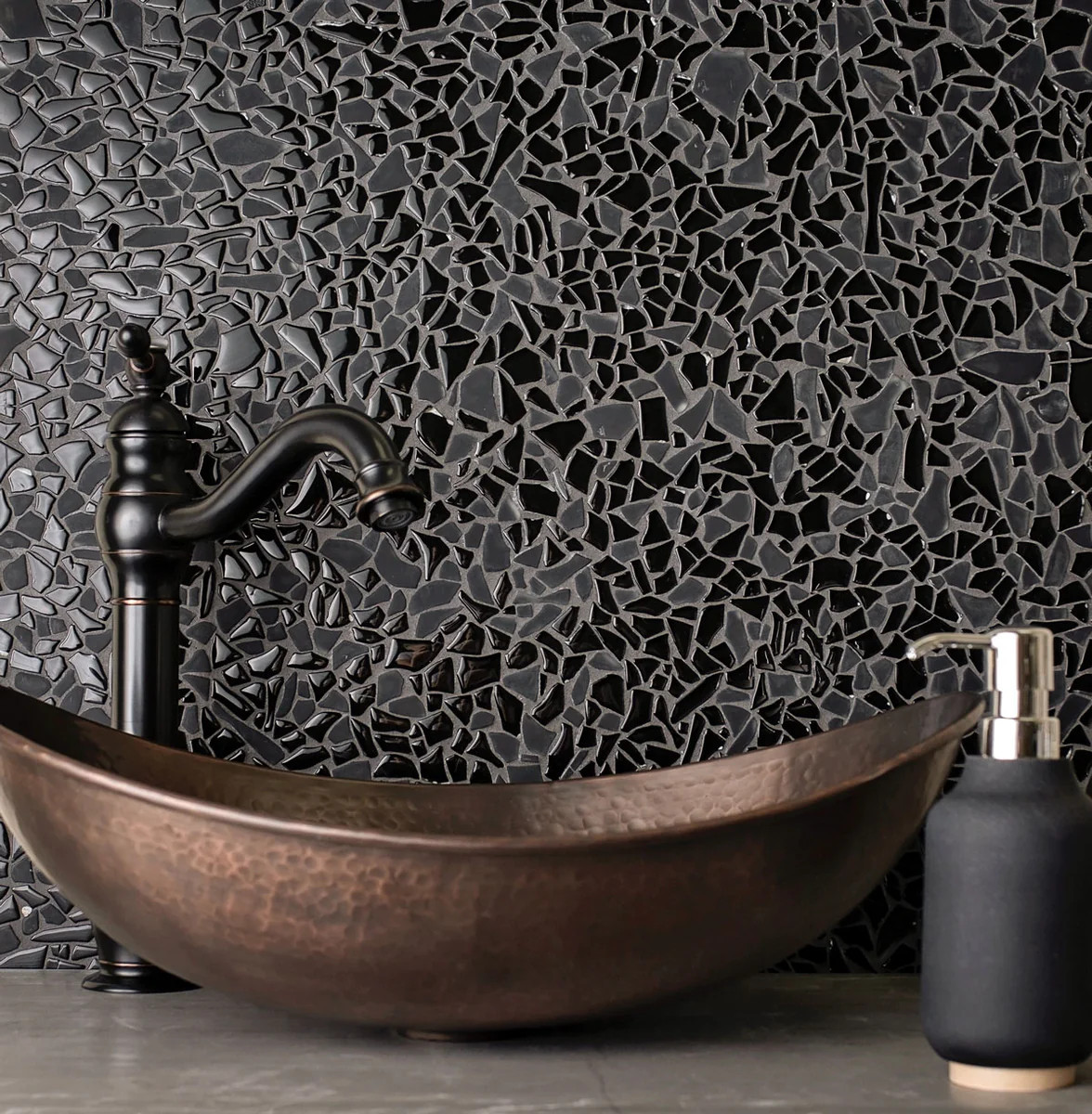 Diamond Black Glass Pebble Mosaic Tile | Tile Club