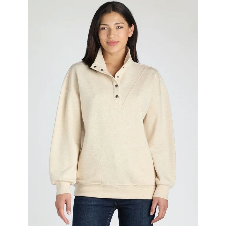 Time and Tru Women's Mock Neck Henley Pullover Sweatshirt, Sizes XS-XXXL | Walmart (US)