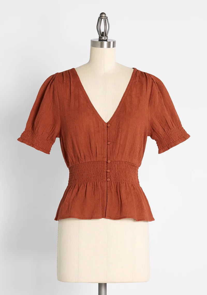 Peasant-ly Poised Peplum Blouse Rust | ModCloth