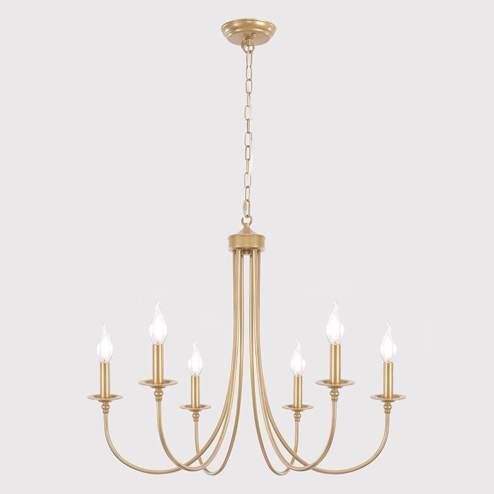 ALISADABOY Gold Farmhouse Chandelier Modern Candlestick Dining Chandelier Light Fixture Industria... | Amazon (US)