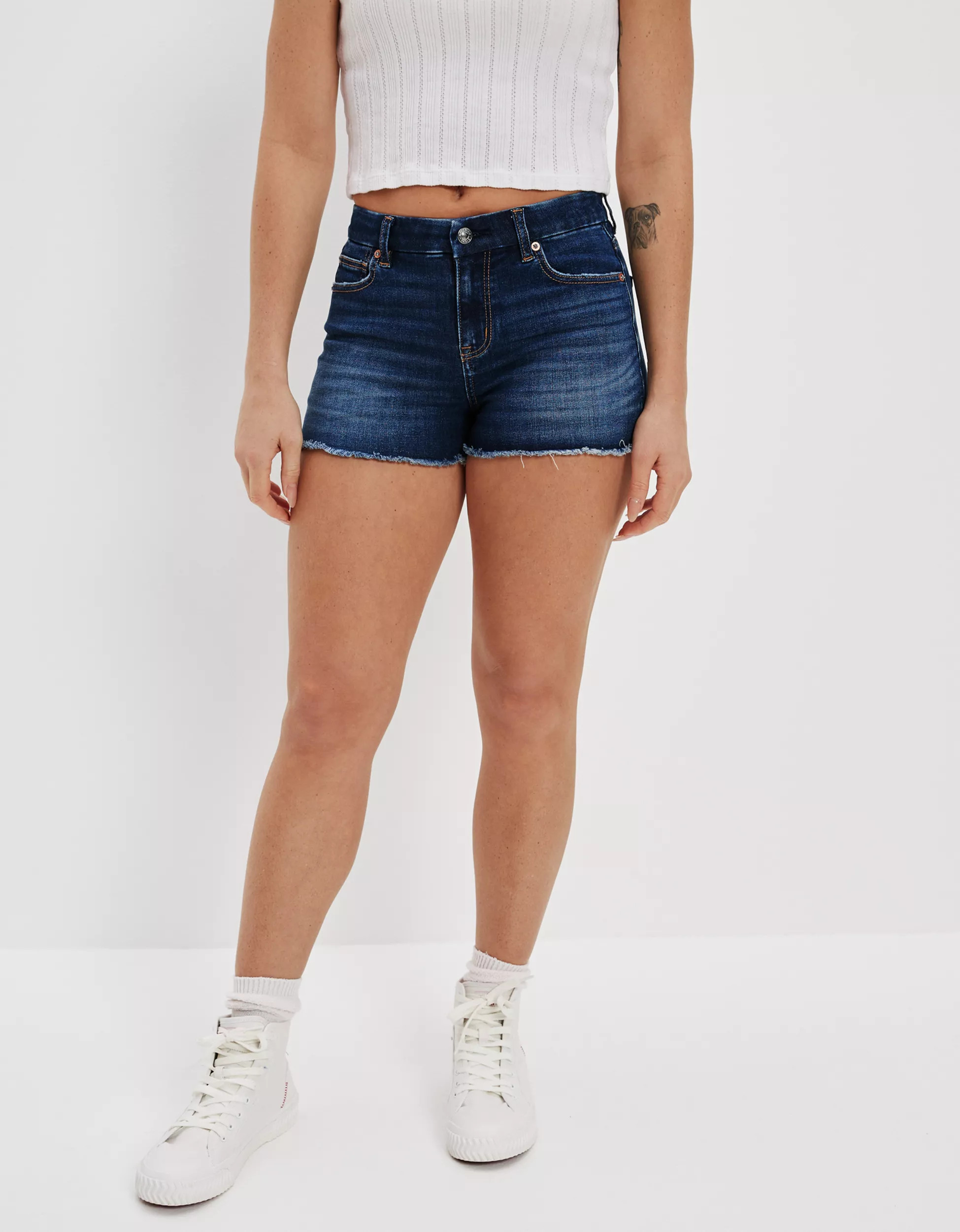 AE Ne(x)t Level Curvy High-Waisted Denim Short Short | American Eagle Outfitters (US & CA)
