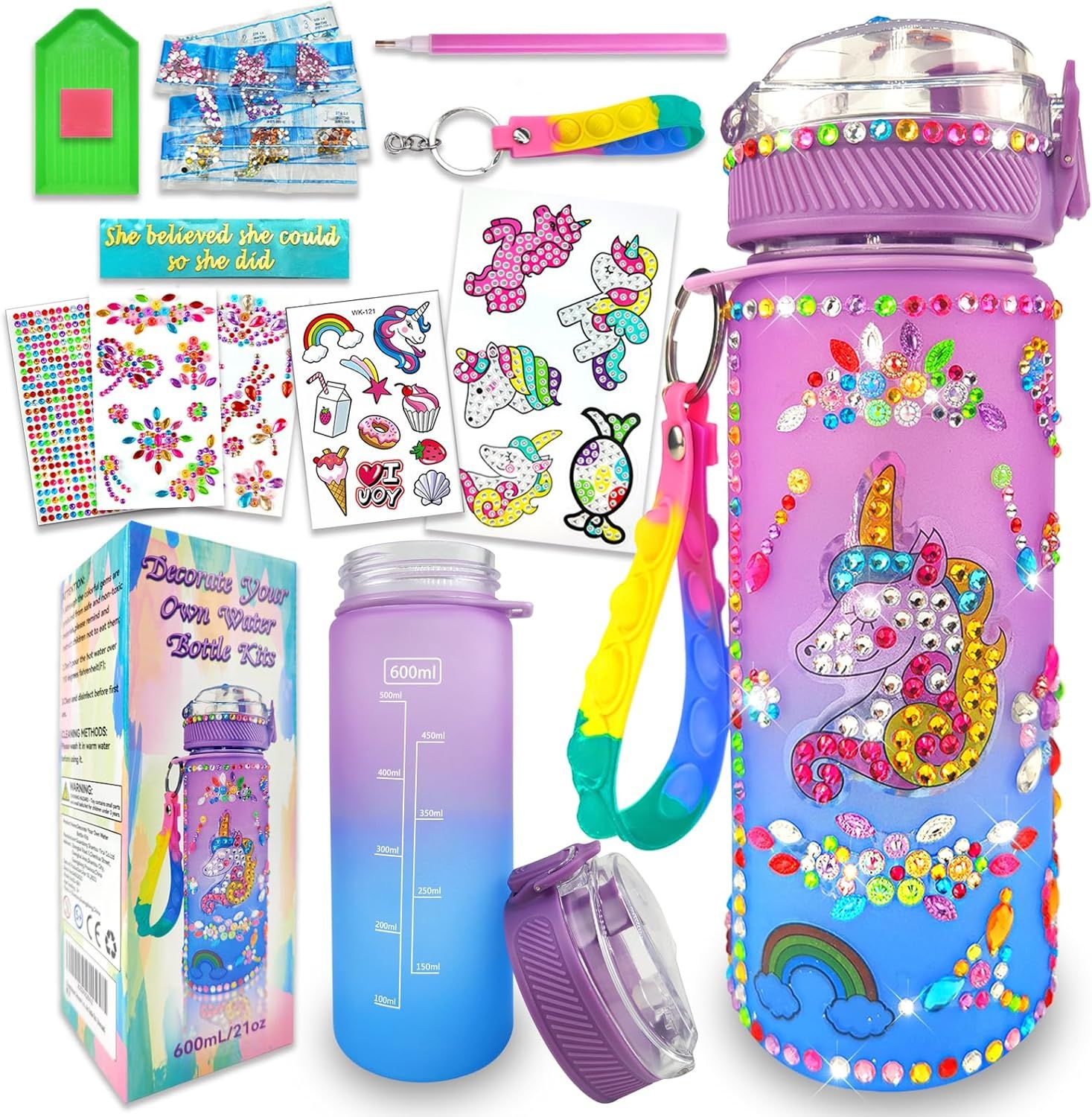 Decorate Your Own Water Bottle Kits for Girls Age 4-6-8-10,Unicorn Gem Diamond Painting Crafts,Fu... | Amazon (US)