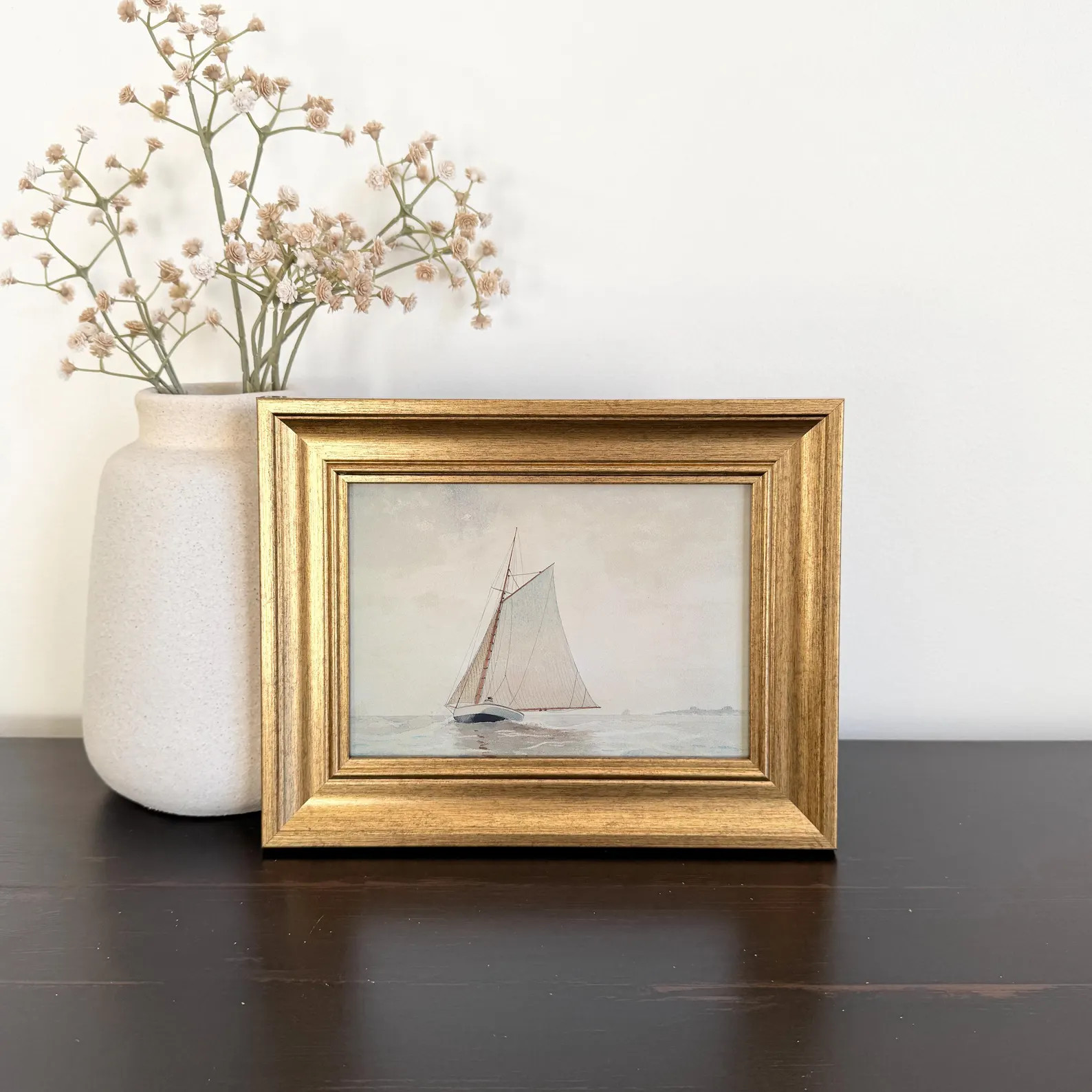 Small Framed Vintage Boat Painting, Distressed Gold Frame, Nautical Wall Art, Sailboat Print | Etsy (Global)