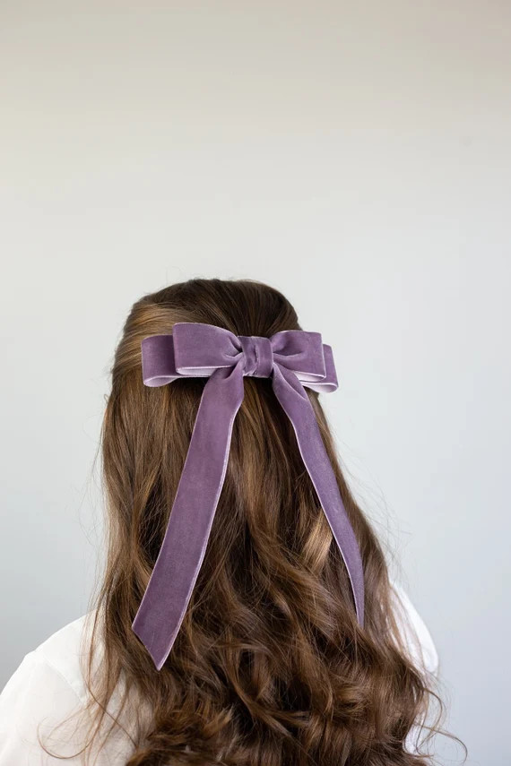 Dusty Amethyst Velvet Hair Bow Long Tail French Barrette  | Etsy | Etsy (US)