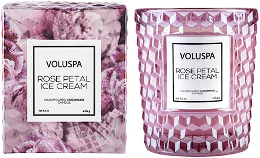 Voluspa Rose Petal Ice Cream Candle | Classic Textured Glass | 6.5 Oz. | 40 Hour Burn Time | Coco... | Amazon (US)
