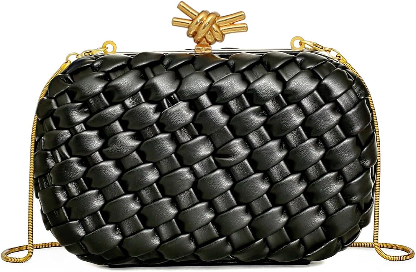 Handwoven Clutch Evening Bag for Women – Structured PU Leather Purse with Chain Strap for Weddi... | Amazon (US)