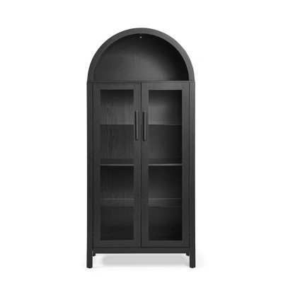 Gulches Black Modern Retro High Arched Storage Cabinet with LED Lamp, Adjustable Glass Partition Multi-Functional Cabinet | Target