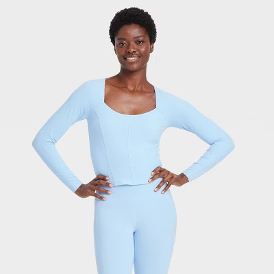 Women's Everyday Soft Cropped Long Sleeve Top - All In Motion™ Light Blue XL | Target