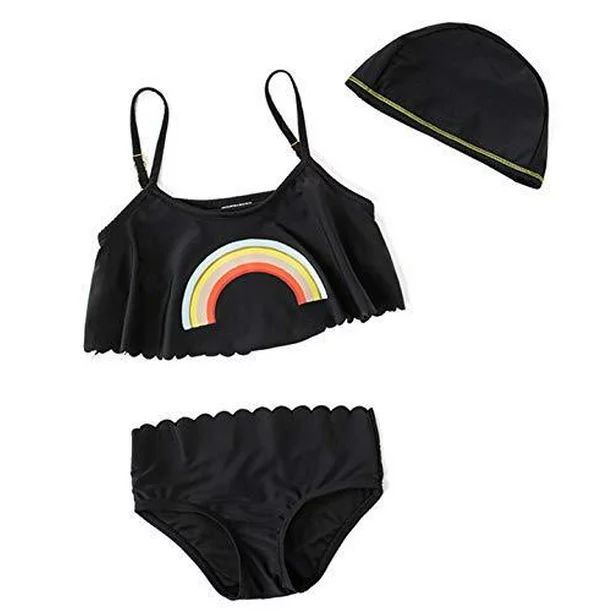 Styles I Love Little Girls Rainbow Scalloped Edging Bikini Swimsuit with Swim Hat 3pcs Bathing Su... | Walmart (US)