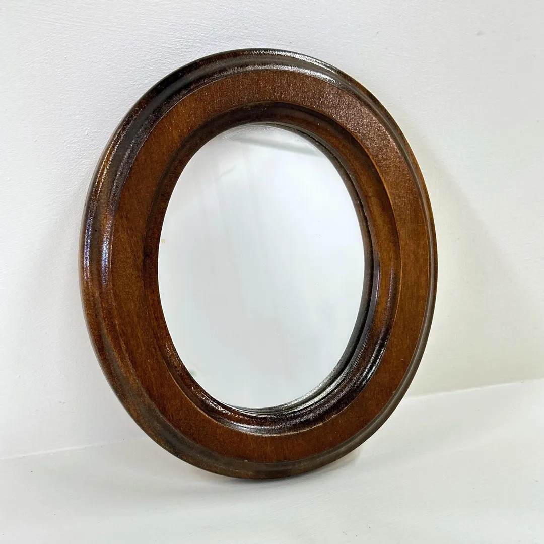 Vintage oval mirror with chunky wood frame, 6" small mirror wall accent | Etsy (US)
