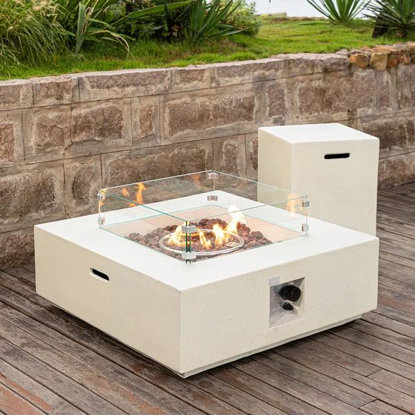 Hartlynn 19'' H x 35'' W Magnesium Oxide Propane Outdoor Fire Pit Table with Lid | Wayfair North America