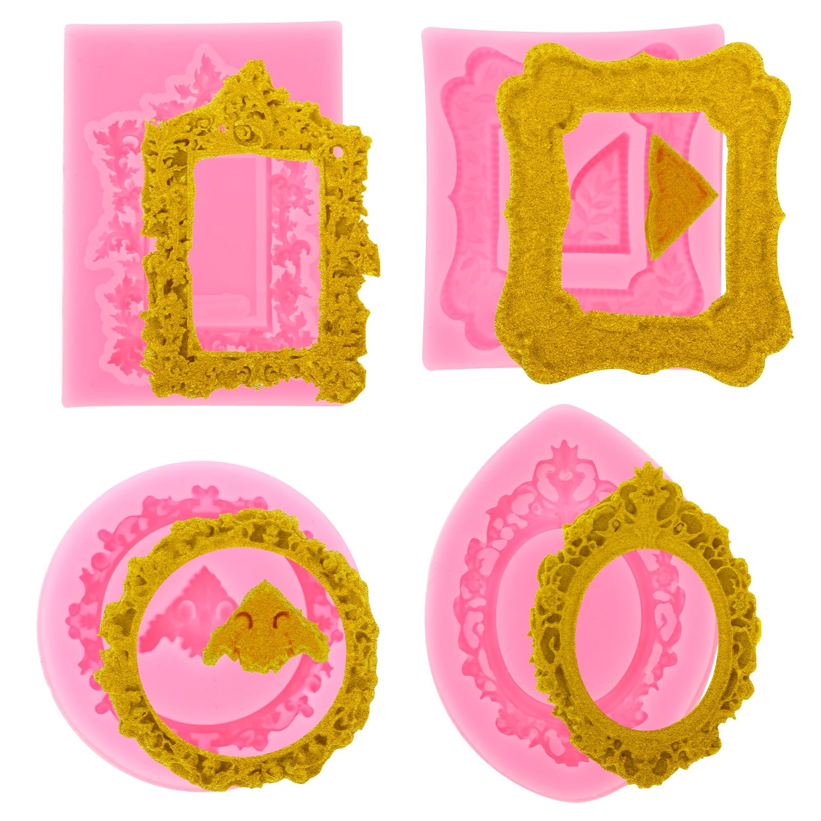 Photo Frame Fondant Molds, 4 Pcs Silicone Chocolate Molds Vintage Frame Molds Baroque Style Crown... | Amazon (US)