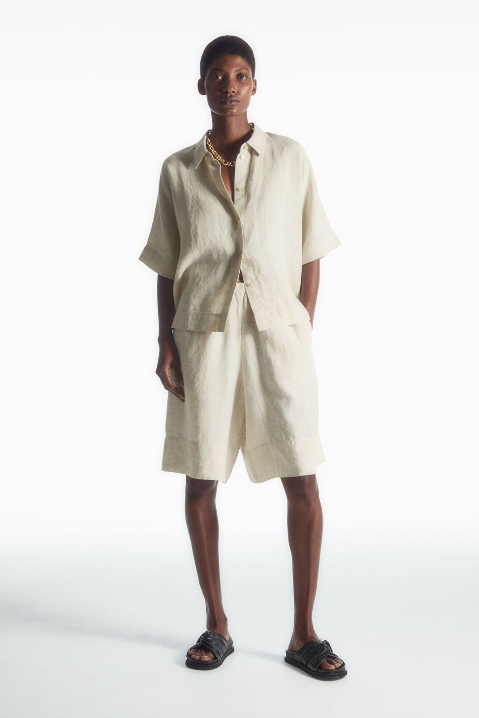 ELASTICATED LINEN SHORTS - STONE - COS | COS UK