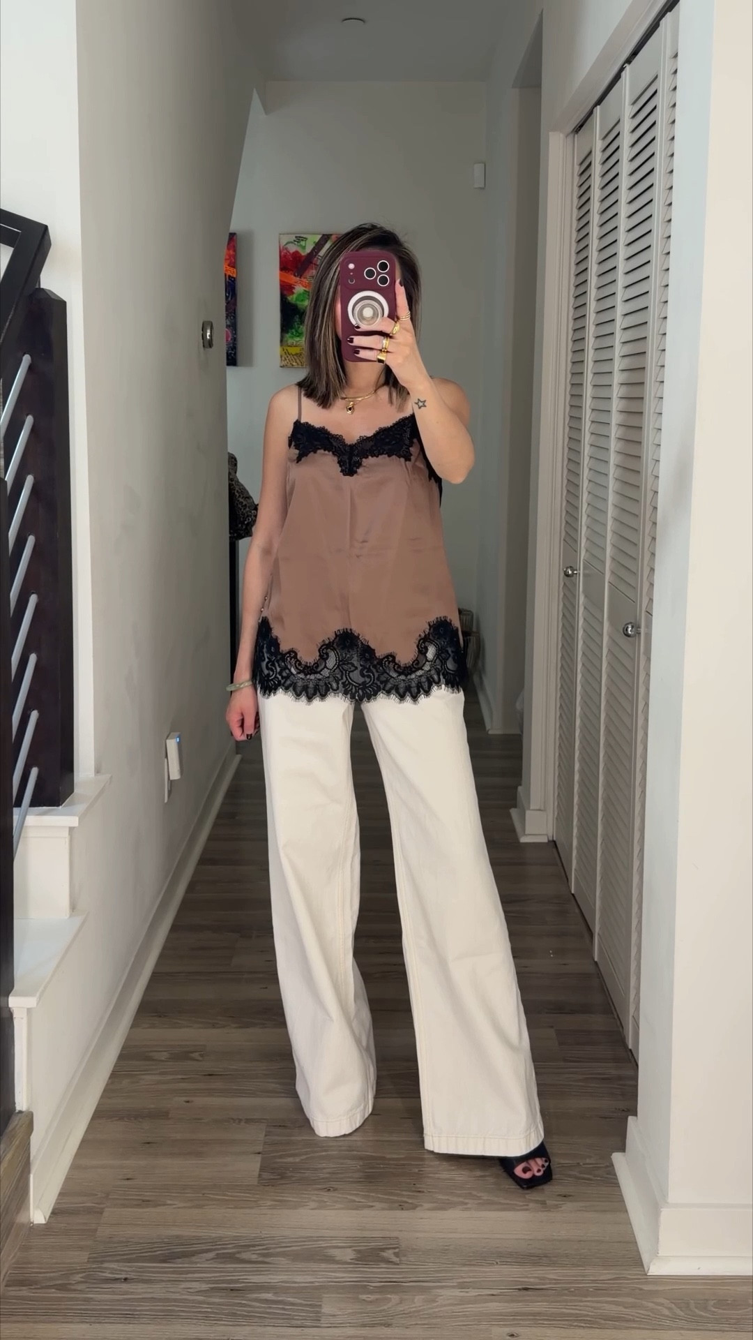 Spring outfit ⚡️ Lace tops are trending and this cami is so chic. Love the side button details. Styled with white trouser jeans that are so soft and comfortable. 

Spring ootd, Abercrombie, date night outfit, The Stylizt 



#LTKootd #LTKdayinmylife #LTKSpringSale