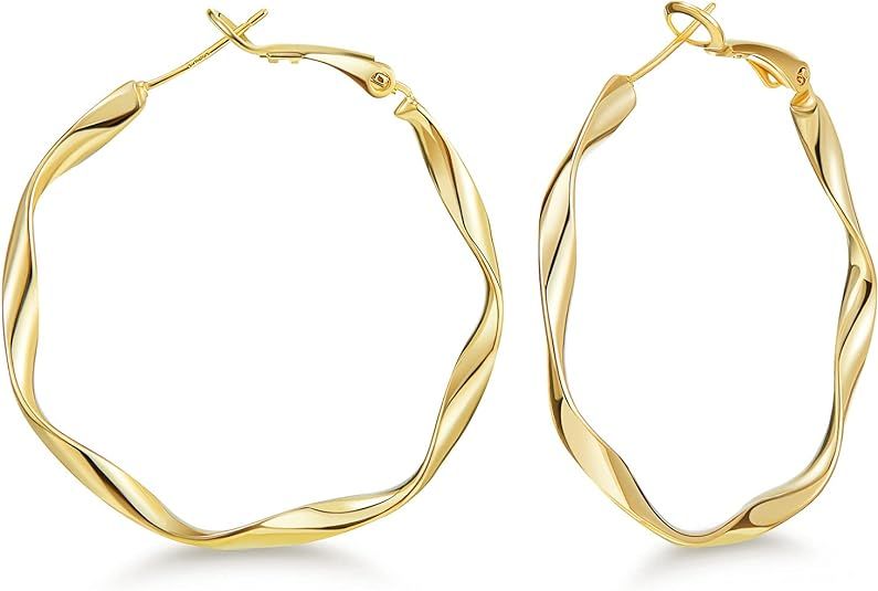 SWEETV Big Hoop Earrings for Women 14K Gold Plated Hypoallergenic Endless Large Hoops Women's Ear... | Amazon (US)