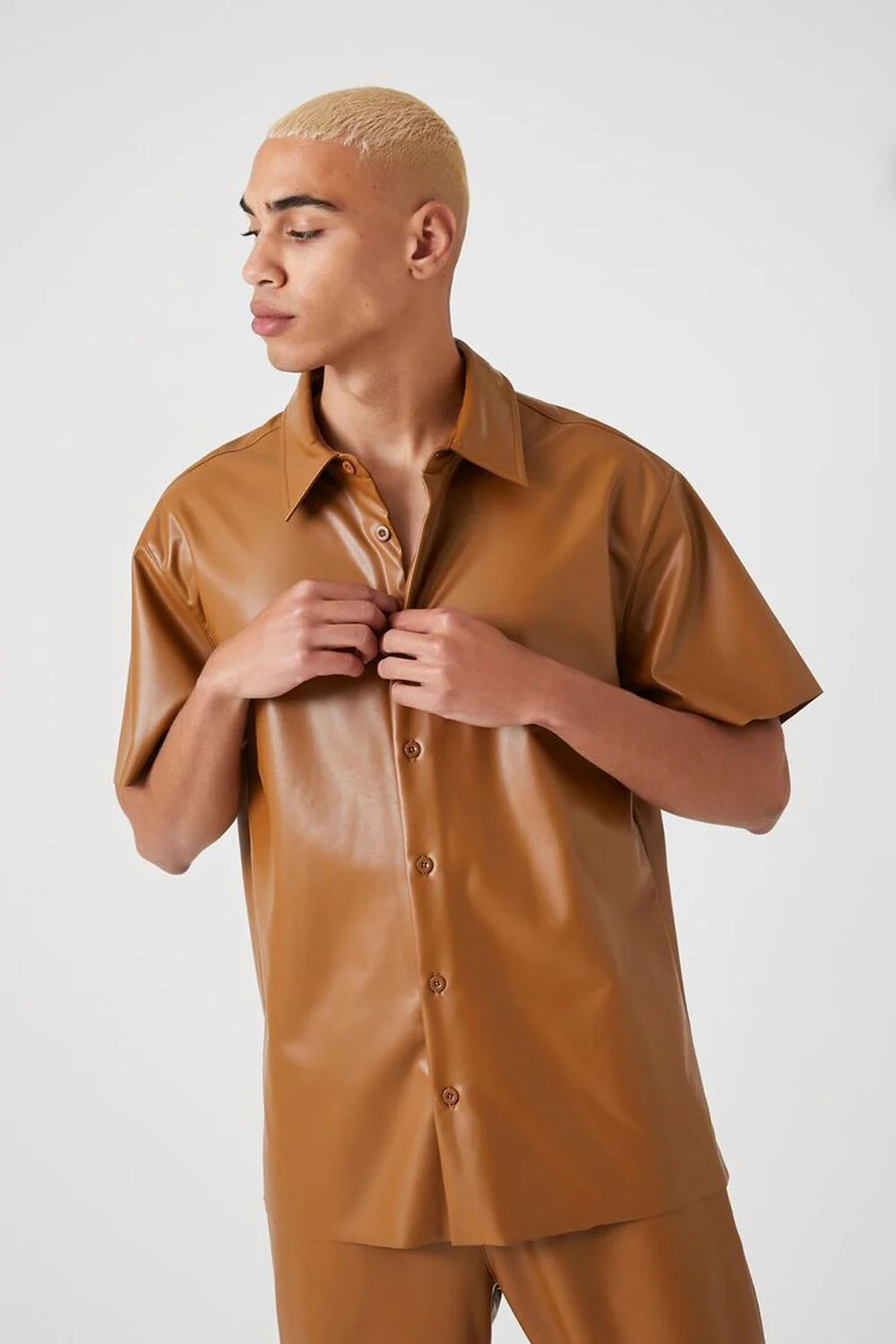 Faux Leather Short-Sleeve Shirt | Forever 21 (US)