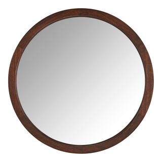 Medium Round Dark Stain Wood Transitional Accent Mirror (24 in. Diameter) | The Home Depot