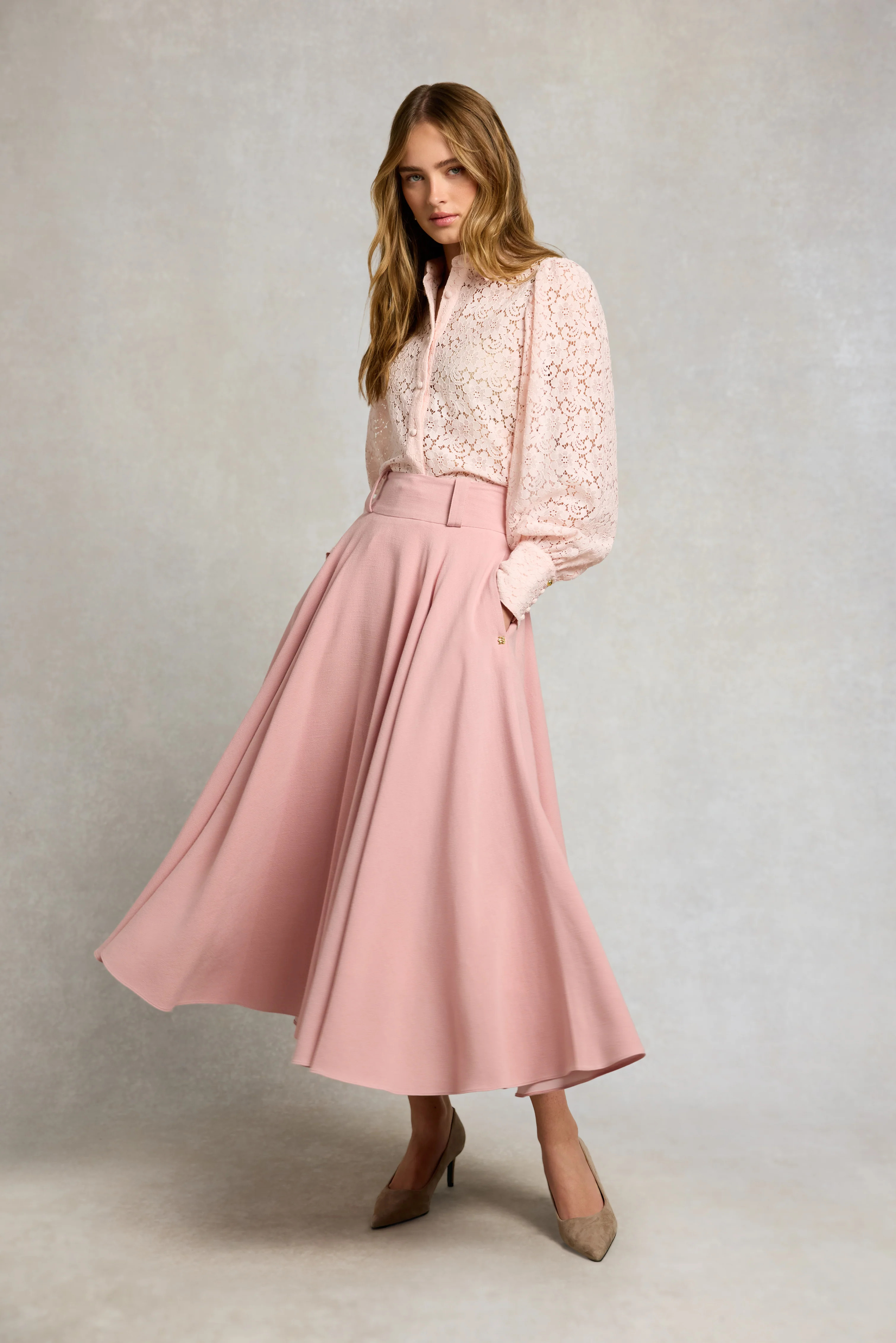 360 Maxi Linen Circle Skirt (Pink Linen) | Holland Cooper