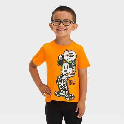 Toddler Boys' Disney Mickey Mouse Halloween Skeleton Short Sleeve T-Shirt - Orange | Target