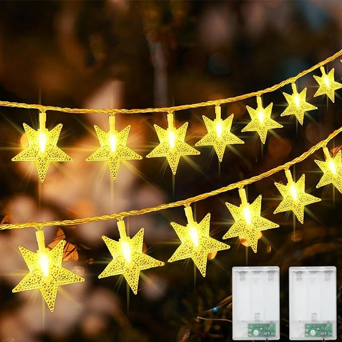 2 Pack Christmas Star Lights Battery Operated, Star Fairy Lights 26Ft 80 LED Twinkle String Light... | Amazon (US)