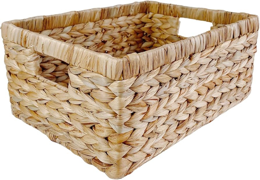 Large Handwoven Water Hyacinth Storage Wicker Basket with 2 Handles - Brown | Amazon (US)
