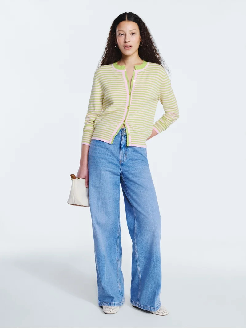 Free Assembly Women's and Women's Plus Solid, Stripe, & Print Classic Cozy Yarn Cardigan Sweater,... | Walmart (US)