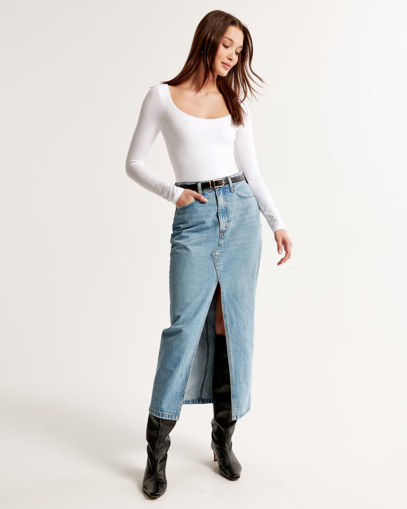 Women's Denim Maxi Skirt | Women's Bottoms | Abercrombie.com | Abercrombie & Fitch (US)