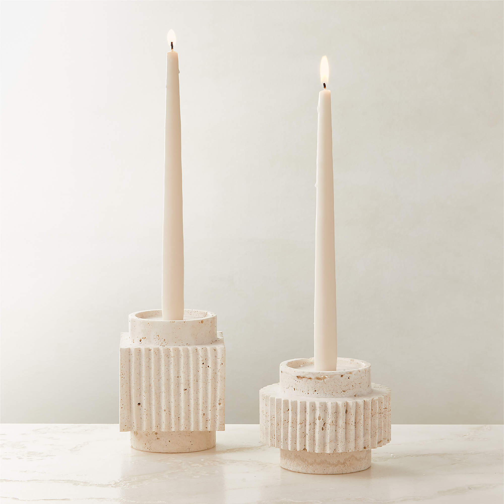 Tycho White Travertine Taper Candle Holder Small | CB2 | CB2