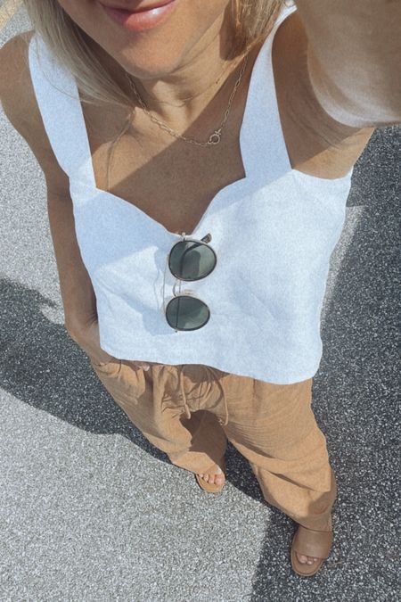 Linen top small
Linen pants
Euro vacation outfit inspo

#LTKSeasonal #LTKeurope #LTKtravel