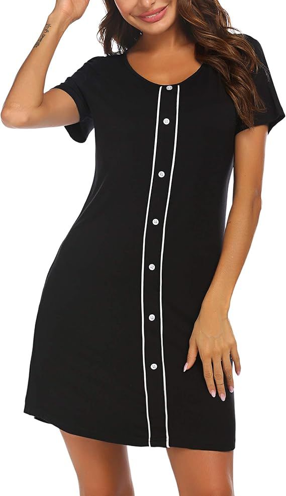 ADOME Short Sleeve Nightgowns for Women Cotton Sleep Shirt Sexy Sleepwear Long Pajama Shirts | Amazon (US)
