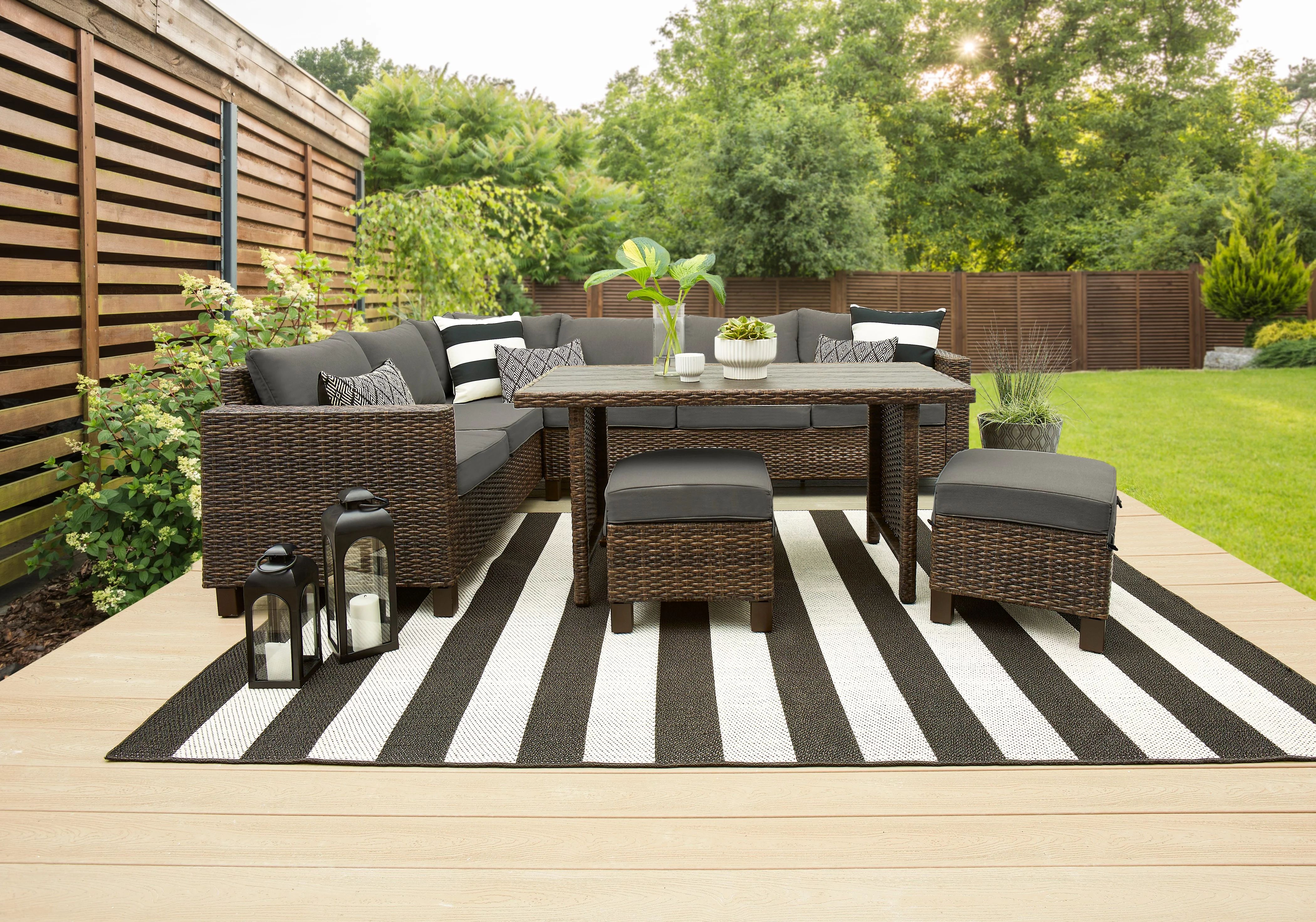 Better Homes & Gardens Brookbury 5-Piece Outdoor Furniture Wicker Patio Sectional Dining Set, Gre... | Walmart (US)