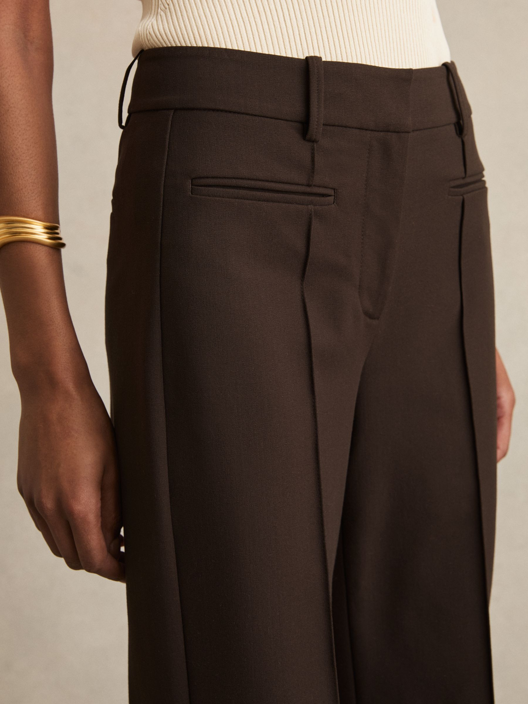 Reiss High Rise Flared Trousers in Chocolate Brown | REISS | Reiss US