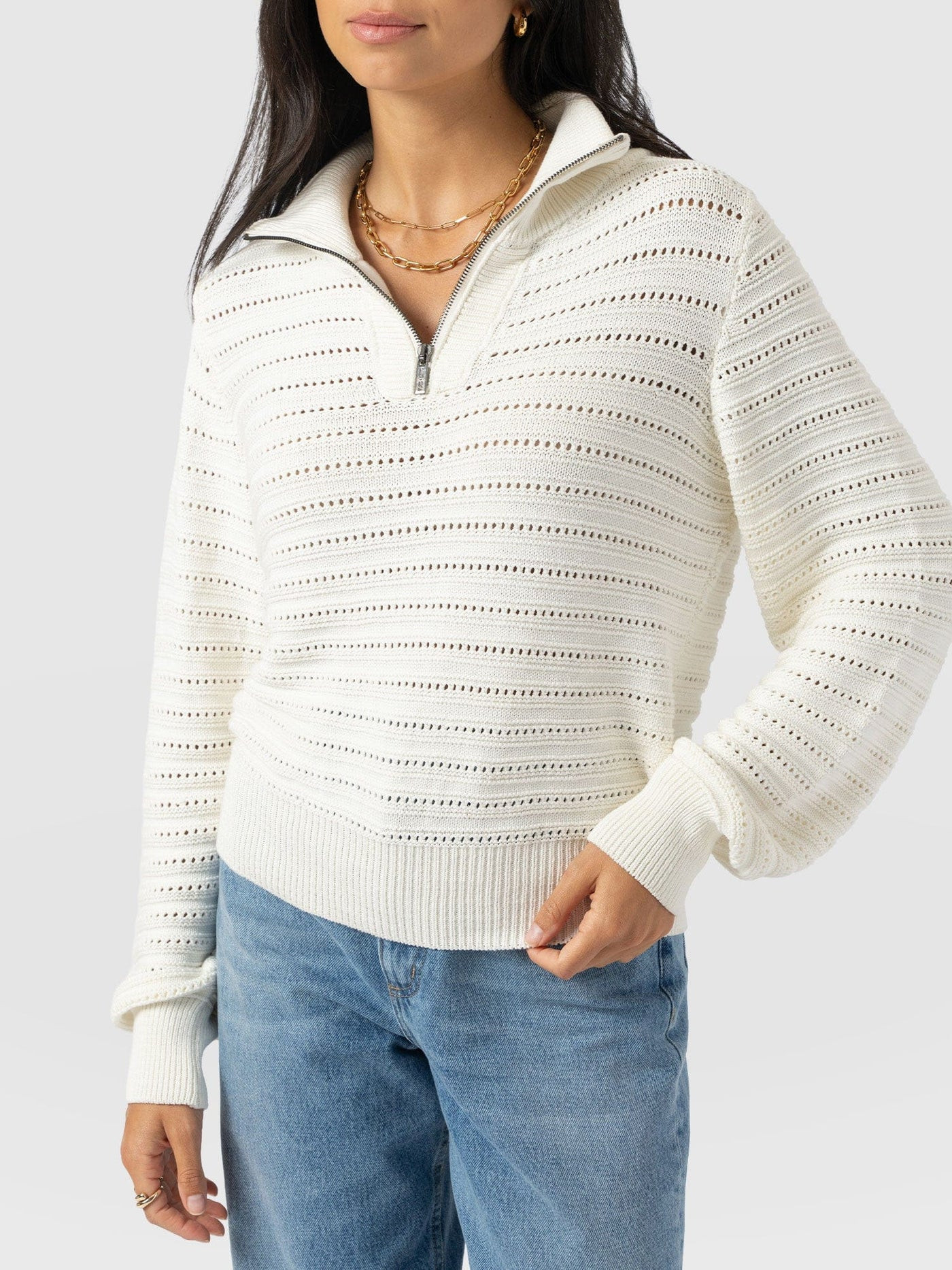 Ester Quarter Zip Knit - Cream | Saint + Sofia