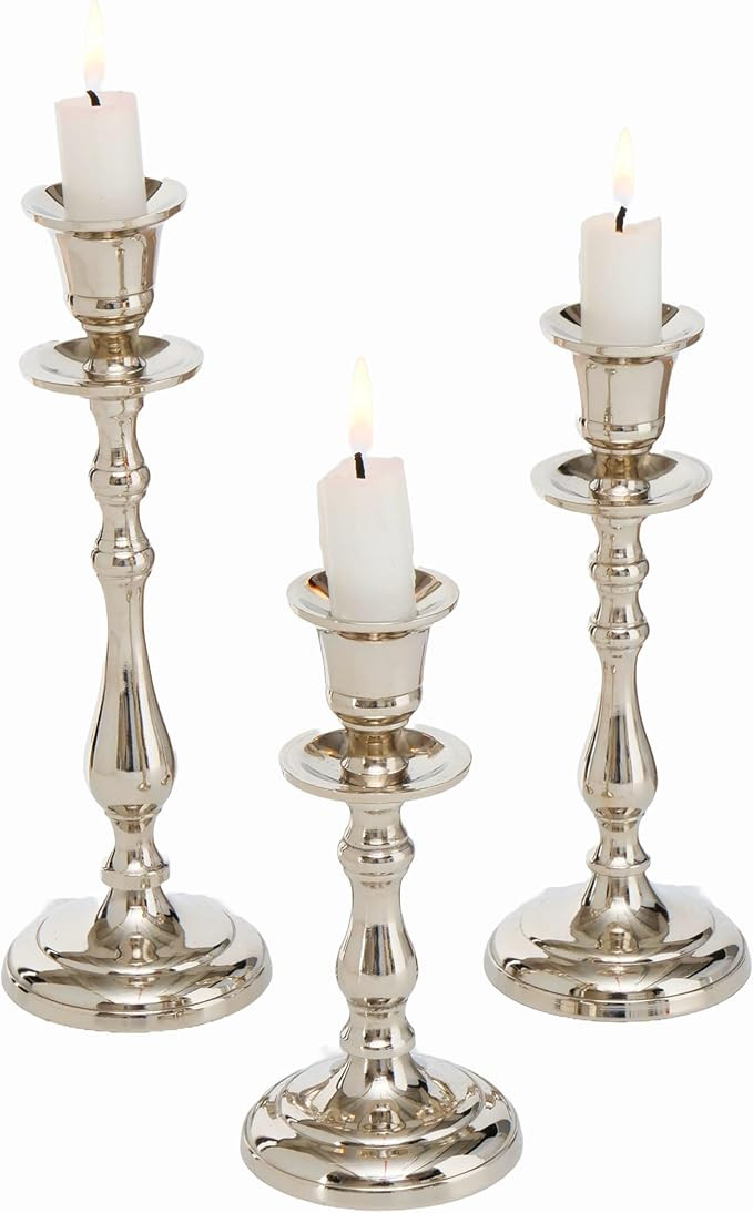 Americana 3 Piece Taper Candle Stick Holder Set, Aluminum, Varied Sizes 9, 7.5, and 6.25 Inches T... | Amazon (US)