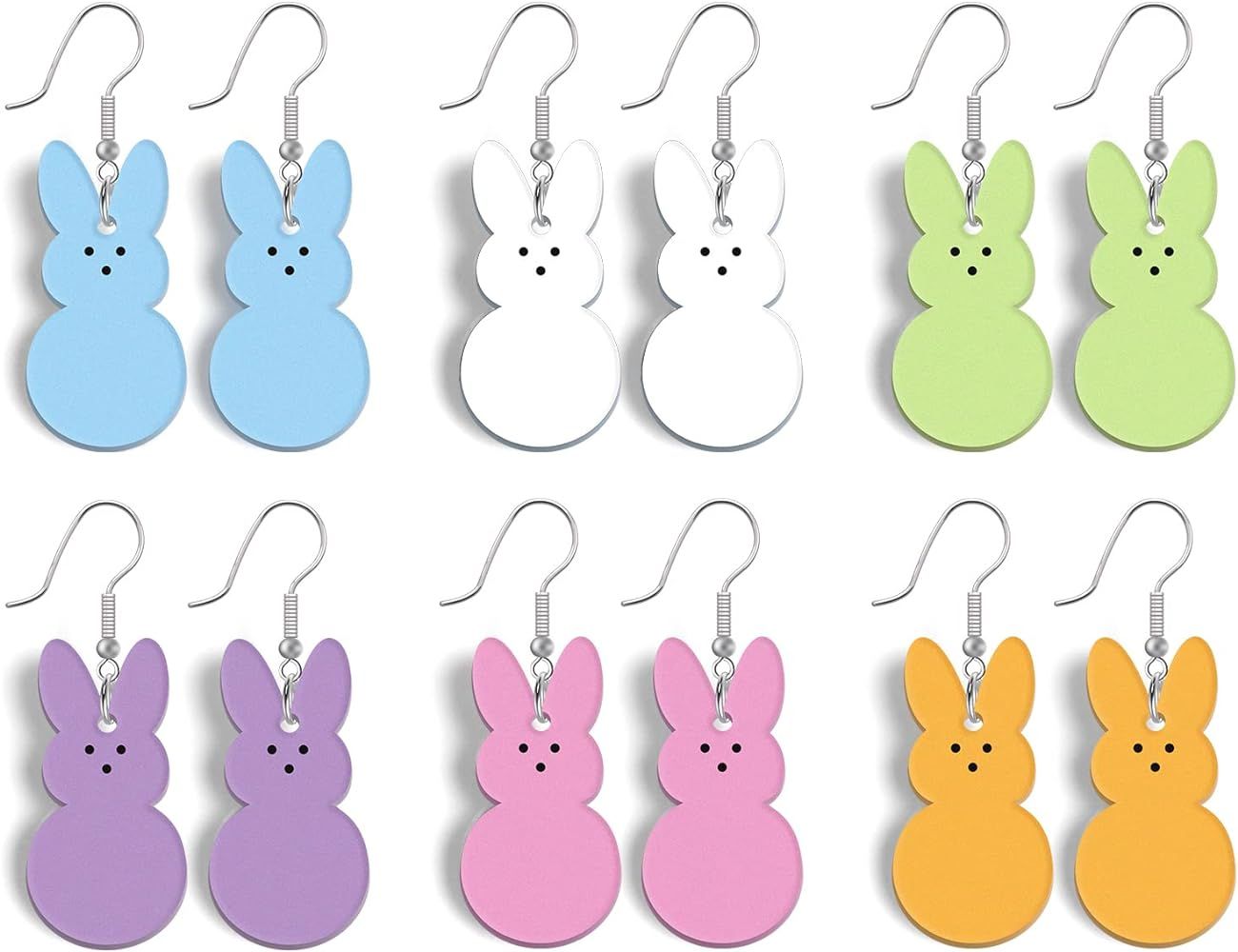 6 Pairs Easter Bunny Dangle Earrings with Nickel Free Hooks Earrings Drop Earrings Holiday Cute B... | Amazon (US)