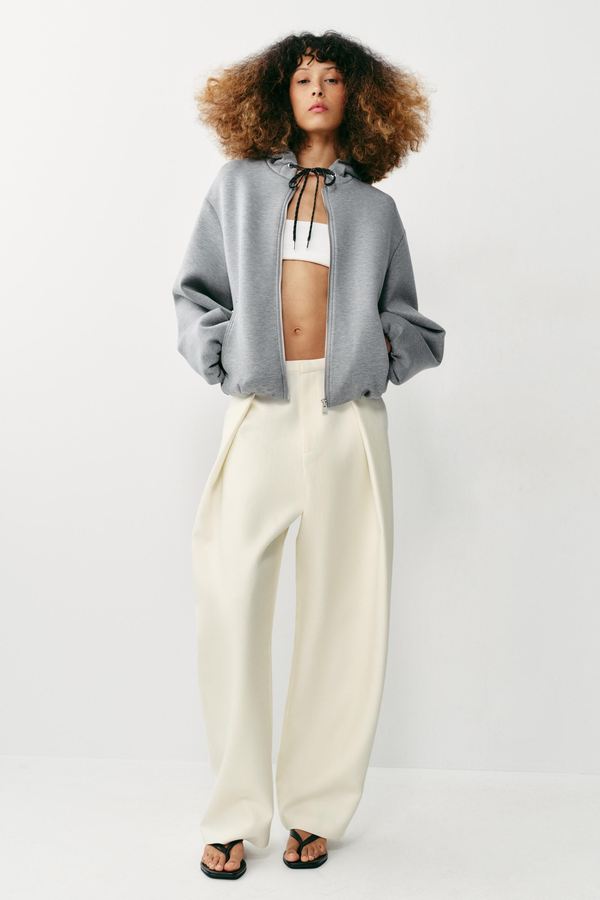 Zara - Hooded Bomber Sweatshirt - Gray Marl - S - Woman | Zara US