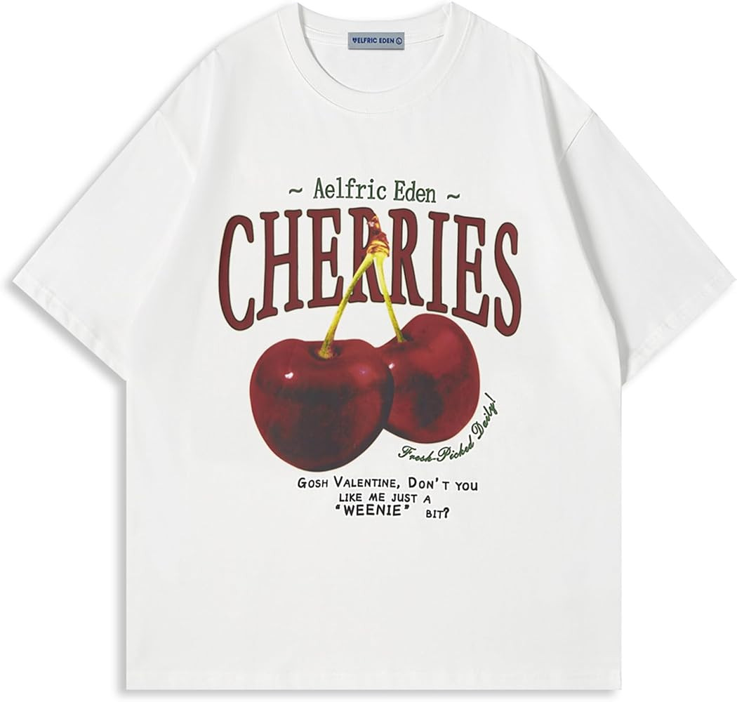 Aelfric Eden Oversized Graphic Tees Unisex Cherries Print T Shirts Casual Summer Short Sleeve Top... | Amazon (US)