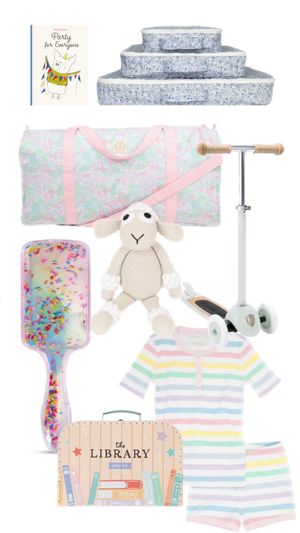 Kids sleepover favorites - duffle bags, scooters, stuffed animals, glitter brush, pajamas, books and more 

#LTKTravel #LTKFamily #LTKKids