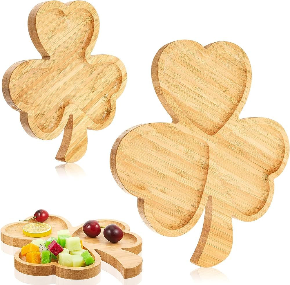 3 Pcs St. Patrick's Day Plates Shamrock Bamboo Serving Tray Wooden Clover Shaped Fruit Snack Plat... | Amazon (US)