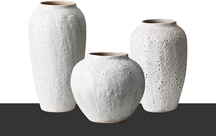 Amazon.com: HBSDF White Ceramic Vases, Retro Rough Clay Pot Dried Flower Vases Home Table Top Fak... | Amazon (US)