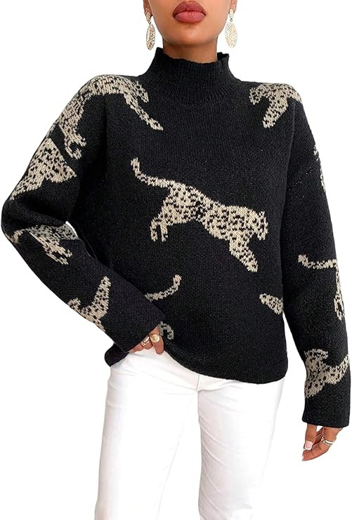 ZAFUL Flower Crochet Turtleneck Sweater for Women Pullover Puff Long Sleeve Boho Knit Sweaters Tr... | Amazon (US)