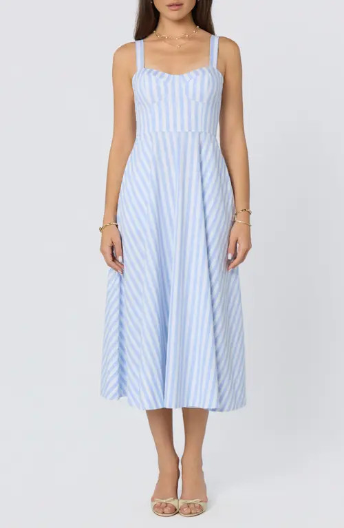 ASTR the Label Isabela Stripe Sweetheart Neck Midi Dress in Blue Stripe at Nordstrom, Size Large | Nordstrom