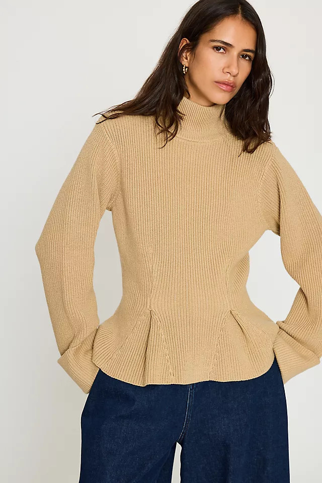 ALIGNE Chase High-Neck Wool-Blend Peplum Jumper | Anthropologie (US)