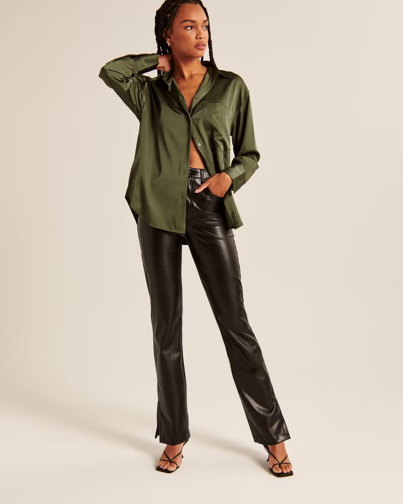 Women's Split-Hem Vegan Leather 90s Straight Pant | Women's Bottoms | Abercrombie.com | Abercrombie & Fitch (US)