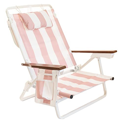 Business & Pleasure Co. Holiday Tommy Chair - Reclining Backpack Beach Chair - Pink Capri Stripe | Amazon (US)