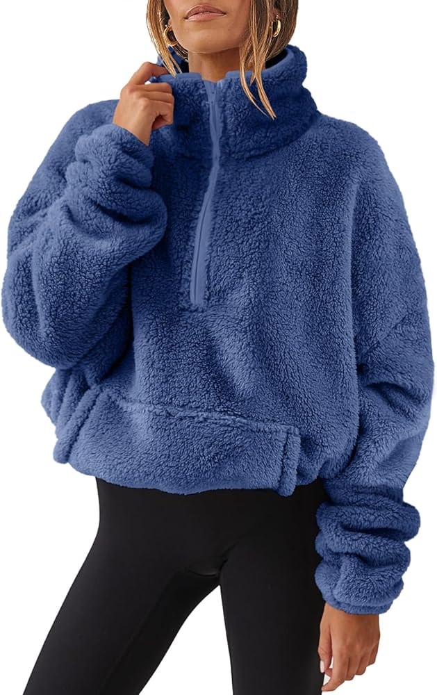 ANRABESS Women Long Sleeve Oversized Half Zip Fleece Sweatshirt Soft Sherpa Fleece Pullover Top W... | Amazon (US)